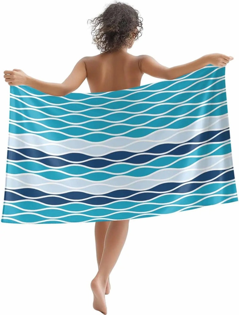serviette de plage motifs vagues abstraites absorbante légère