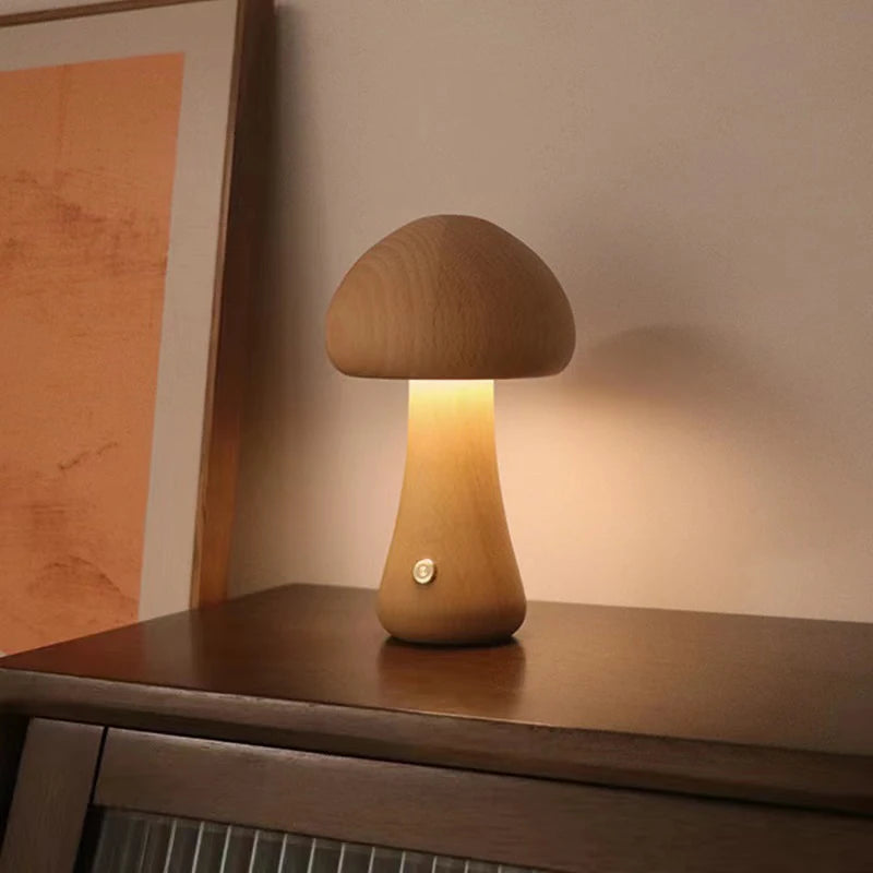 Lampe LED Veilleuse Tactile en forme de champignon en bois - vue 3 sur 13