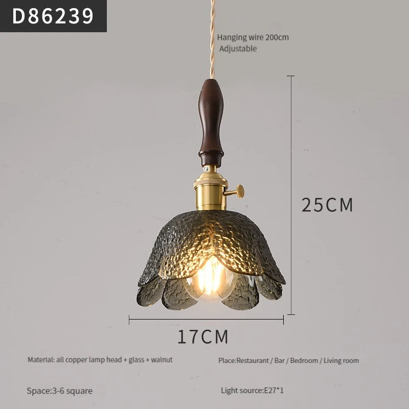 suspension moderne en laiton avec abat-jour rustique en verre de noyer - vue 15 sur 30