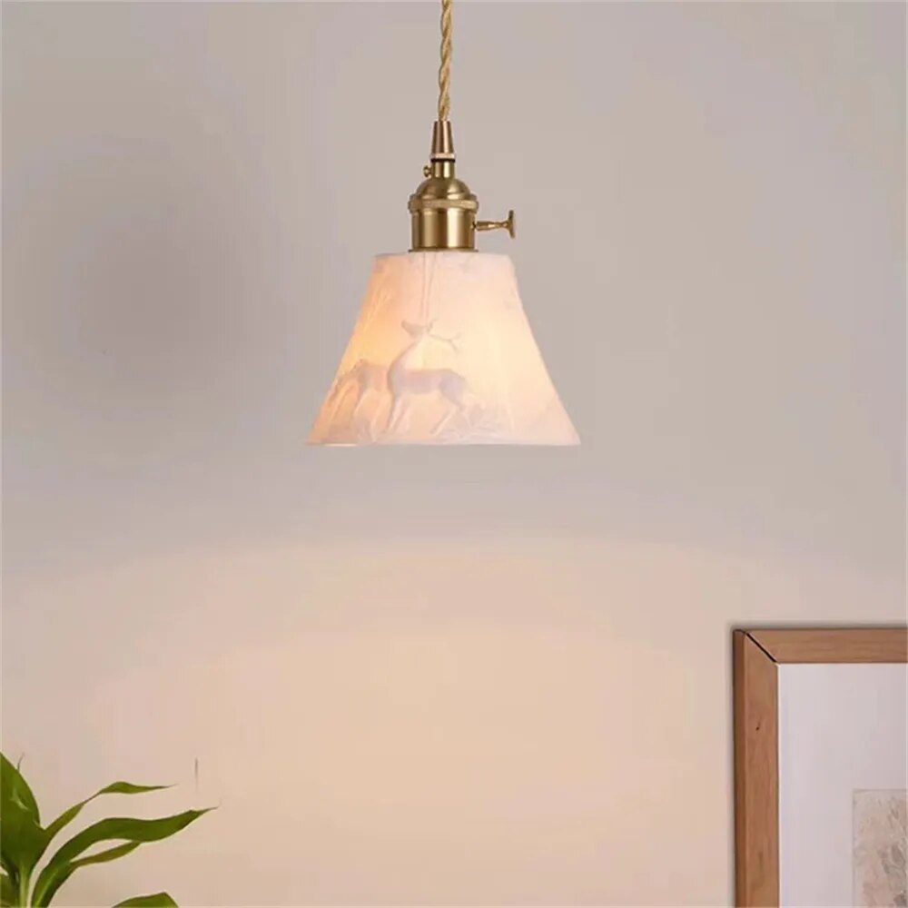 Plafonnier lumière rustique céramique abat-jour loft déco maison suspendu - vue 5 sur 12
