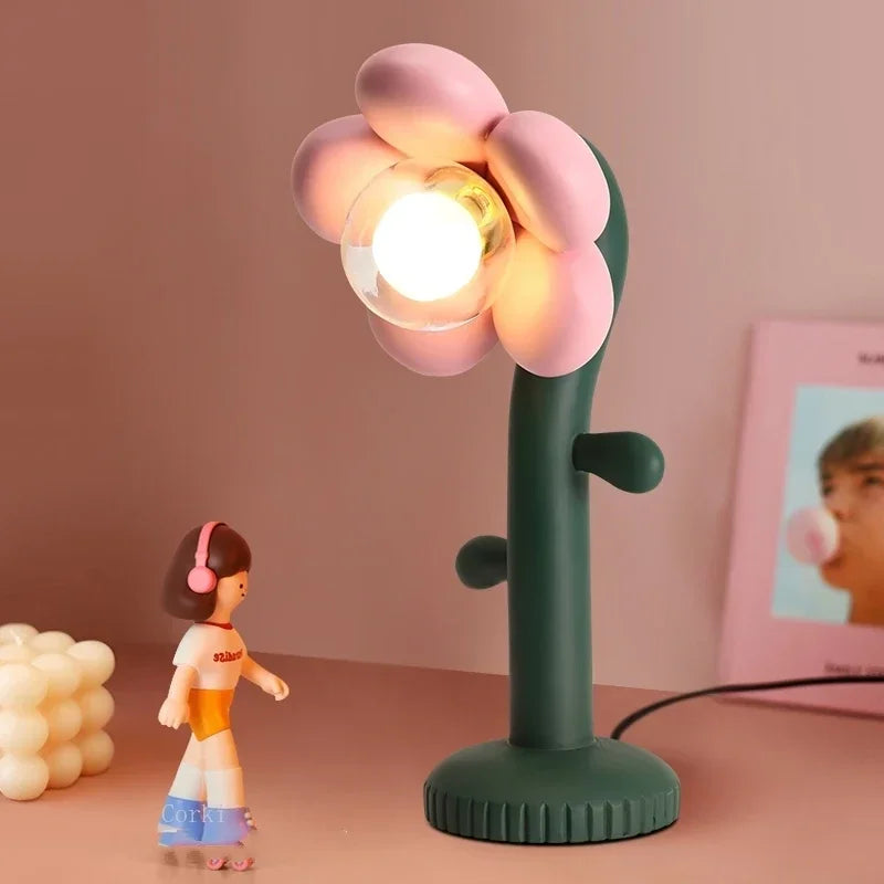 lampe à poser en résine fleurs roses décoratives pour intérieur - vue 2 sur 7