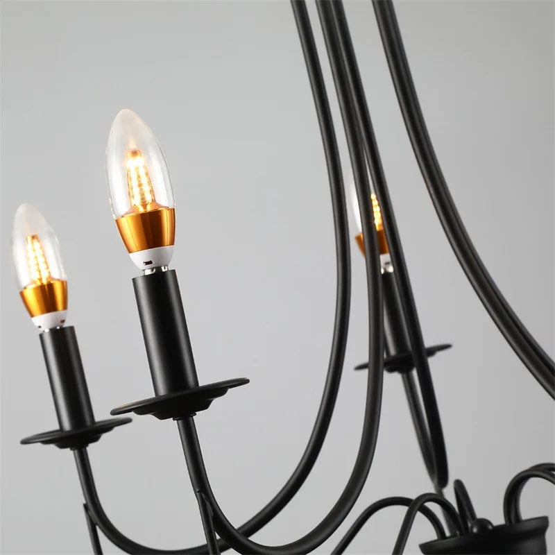 lustre en fer forgé noir 5 ampoules style industriel vintage américain - vue 7 sur 6