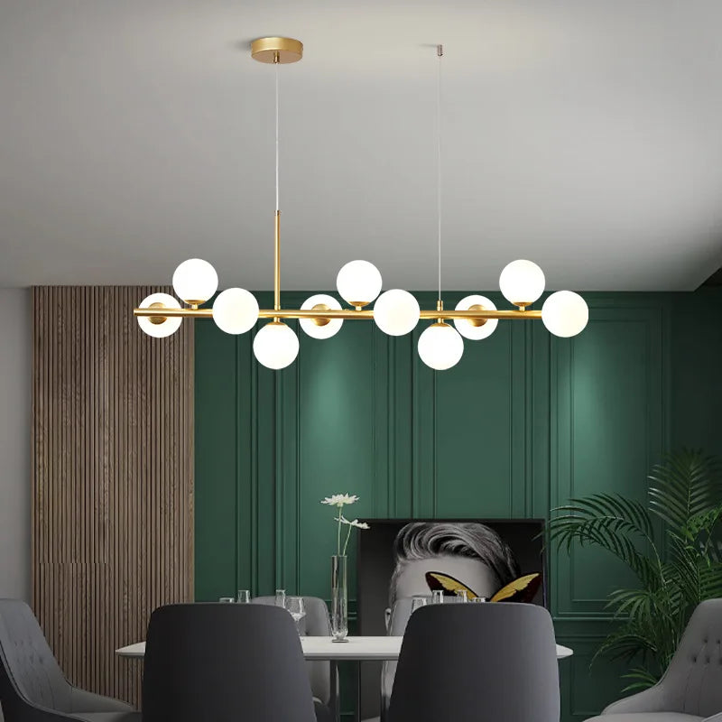 lustre long moderne en boule de verre abat-jour suspendu décoration led