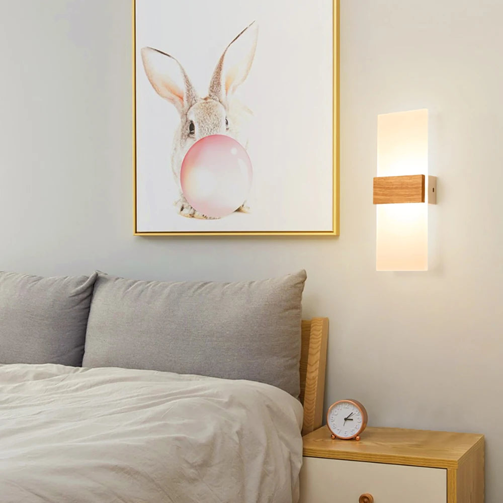 Nordique LED applique murale en bois acrylique chevet applique murale éclairage intérieur décor à la maison chambre salon cuisine étude allée lampe - vue 3 sur 9