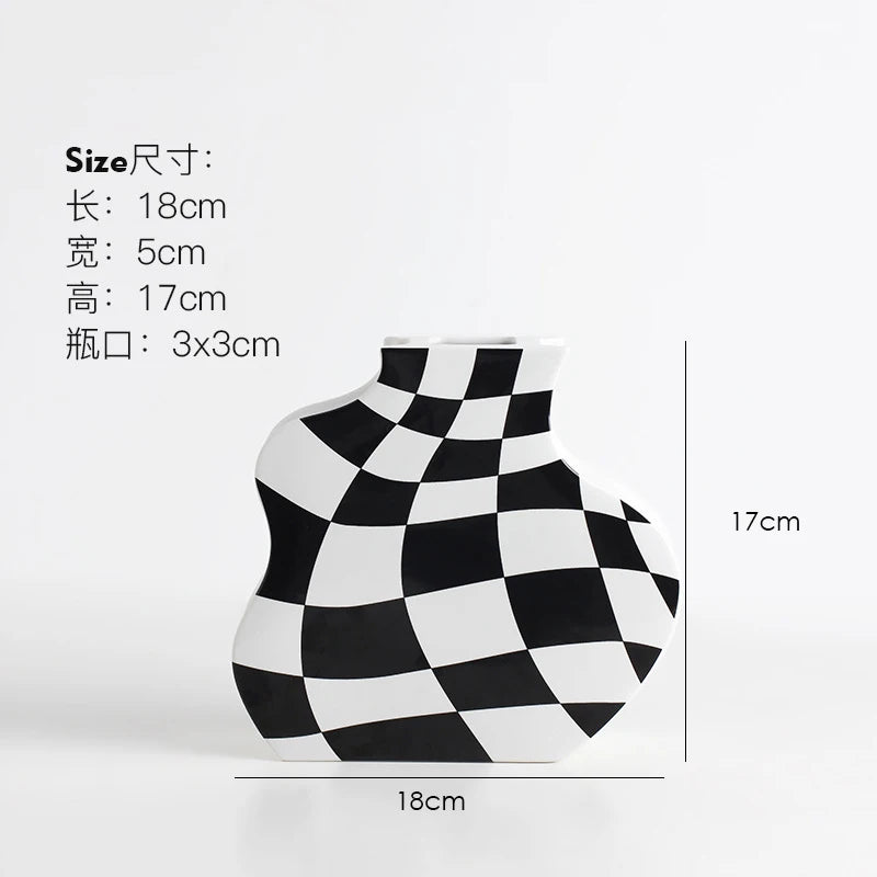 vase en céramique damier pour fleurs séchées décoration élégante - vue 10 sur 10