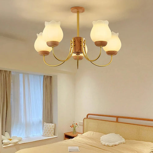 lustre en bois design moderne éclairage led pour chambre enfant - vue 2 sur 12
