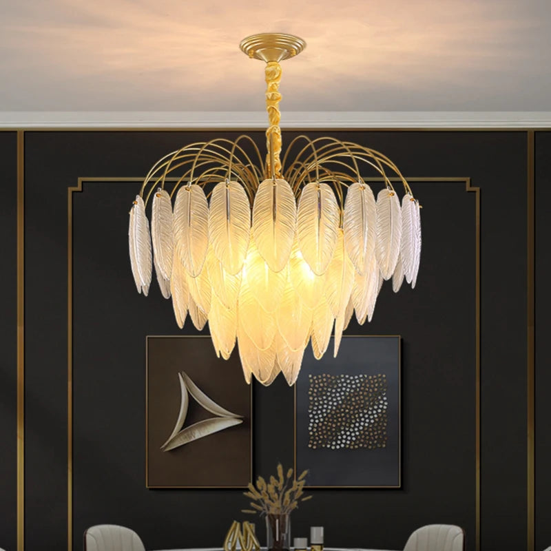 lustre led nordique plume verre décoration luminaires suspendus
