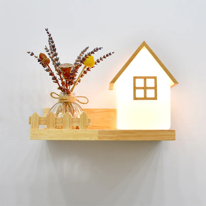 applique murale led en bois avec pot de plante nordique