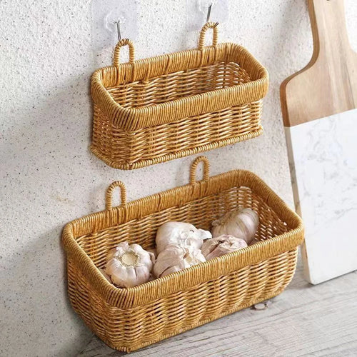 panier en osier mural organisateur de rangement tissé pour légumes - vue 2 sur 16