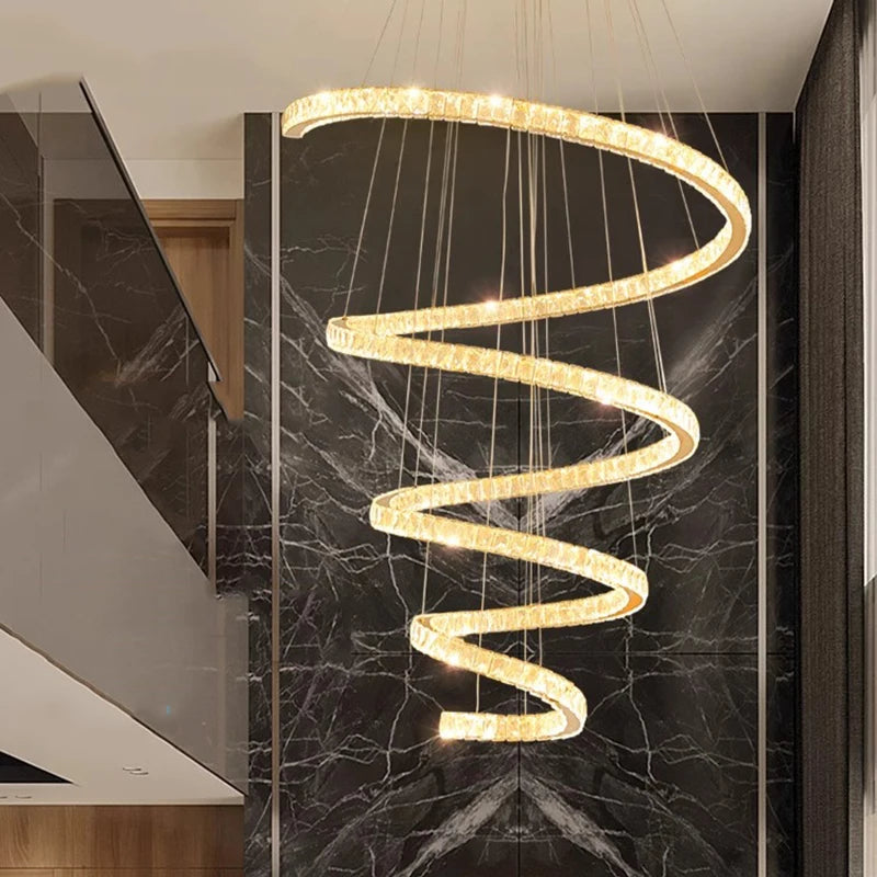 Les escaliers modernes d'anneau ont mené des lumières pendantes pour le salon ont mené des lustres pour la salle à manger accrochant l'éclairage intérieur léger