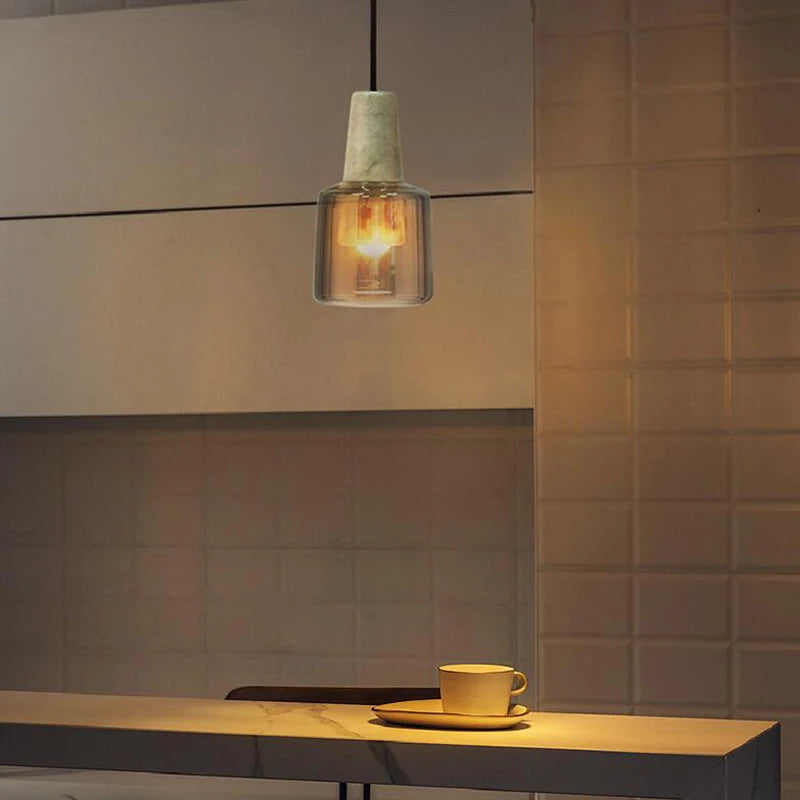 lustre en marbre naturel style nordique pour bar et salon - vue 4 sur 7