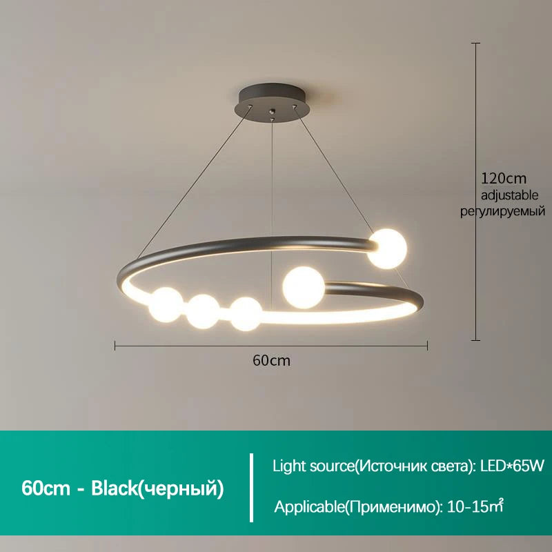 SANDYHA nordique ligne de luxe boule de verre lustre salon salle à manger moderne design anneau lampe pour chambre suspension LED éclairage