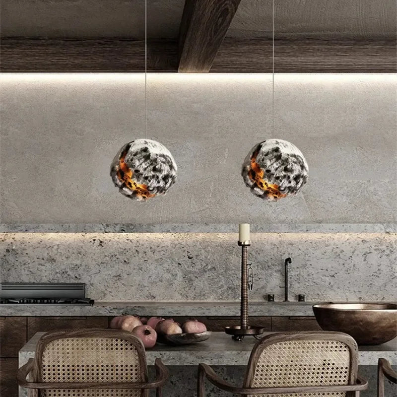 Irregular Planet Wabi Sabi LED Chandelier Restaurant Bedroom Model Room Lighting Creative Exhibition Hall Bar Decor Pendant Lamp - vue 6 sur 11