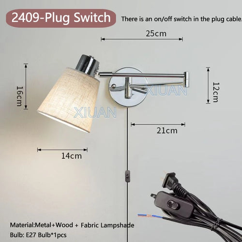 applique murale moderne bras pivotant led en tissu plissé métal - vue 18 sur 23