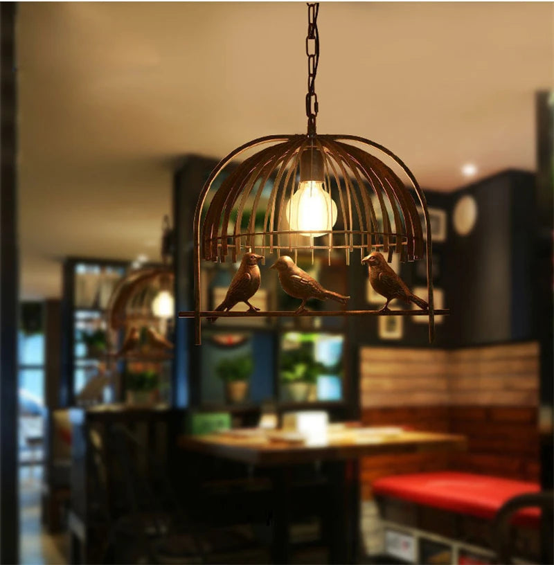 lustre cage à oiseaux en fer forgé pour café et bar