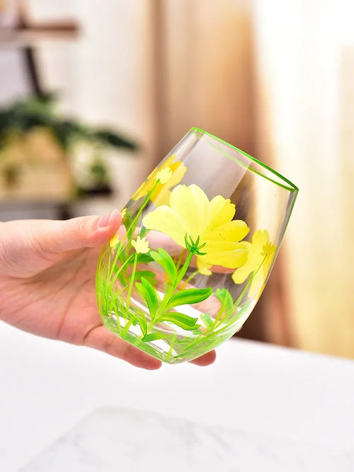 verres a vin motif floral artisanal lot trois
