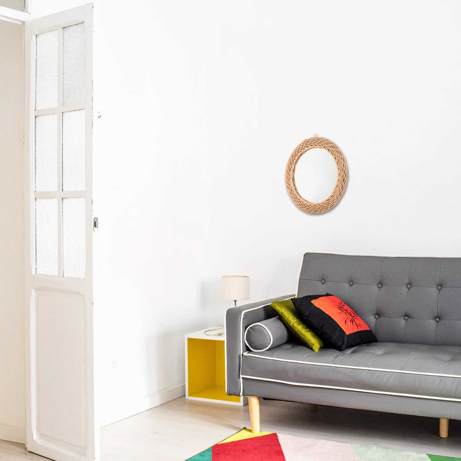 miroir mural décoratif en rotin tissé pour maquillage - vue 7 sur 7