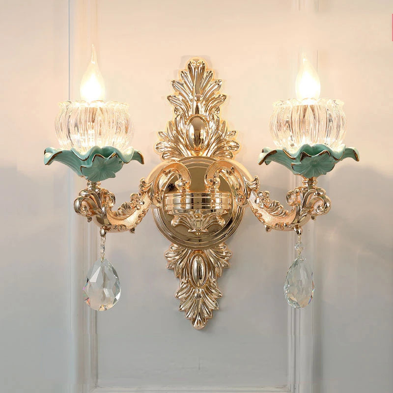lustre de luxe moderne style européen rétro en cristal et céramique