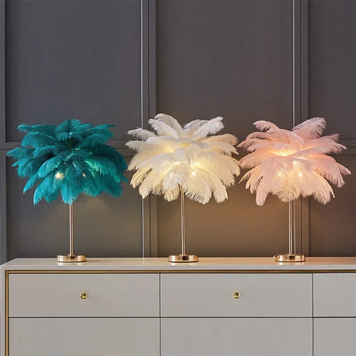 lampadaire décoratif en plumes d'autruche avec luminaire led - vue 4 sur 18