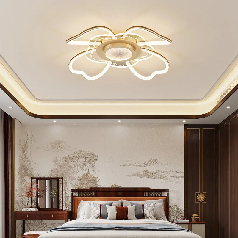 2023 Modern LED Chandelier Fixtures New Chinese Style Ceiling Fan Simple Rose Gold Living Room Chandelier - vue 6 sur 10