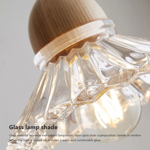 lustre nordique moderne en bois et verre led japonais - vue 5 sur 10
