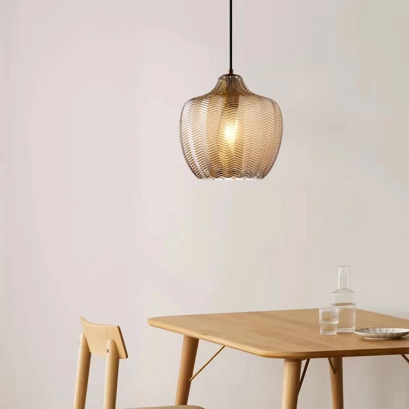 Suspension nordiques en verre ambre lampe suspendue Luminaires de cuisine E27 Restaurant chambre chevet décor lampe Luminaires - vue 3 sur 14