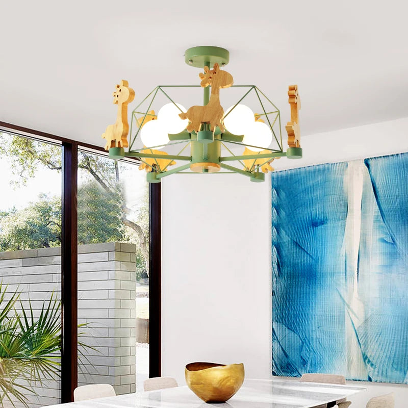 lustre en bois nordique lampe animal pour chambre enfant - vue 4 sur 9