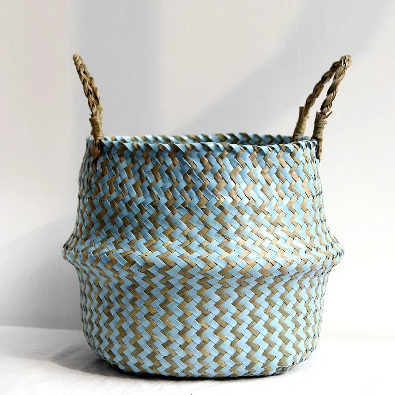 panier de rangement pliable en osier fait main patchwork seagrass - vue 5 sur 8