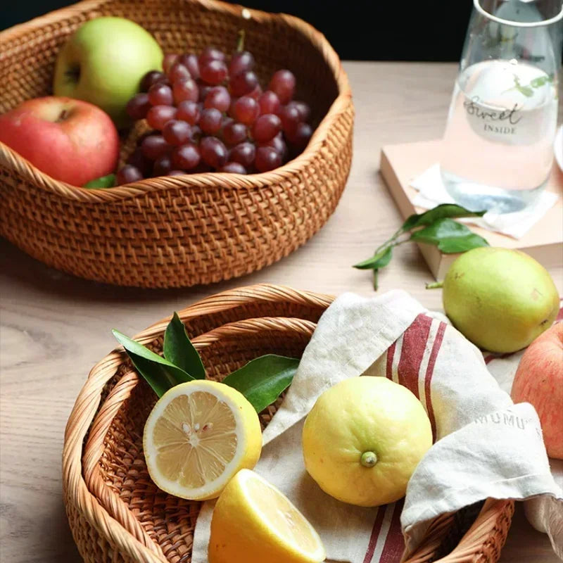 panier de rangement tissé en rotin pour cuisine et pique-nique