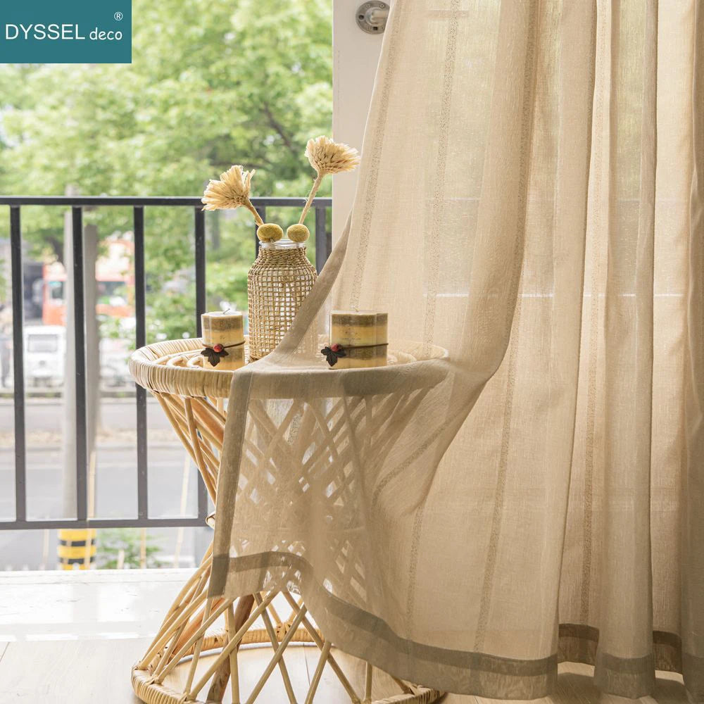 Voilage rayé style europeen americain pour salon chambre - vue 6 sur 8