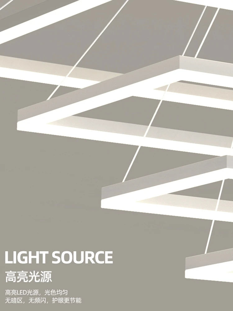 lustre led en aluminium fantaisie avec éclairage rectangulaire suspendu - vue 4 sur 11