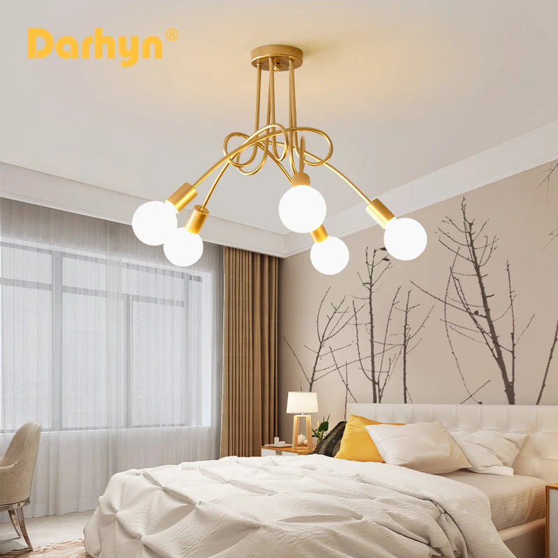 Lustre minimaliste moderne créatif en forme de branche plafonnier plaqué or hôtel restaurant salon cuisine chambre lumière