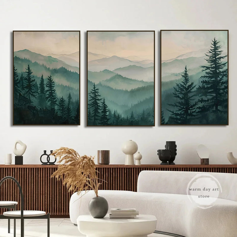 affiche aquarelle paysage de forêt de pins décor mural naturel