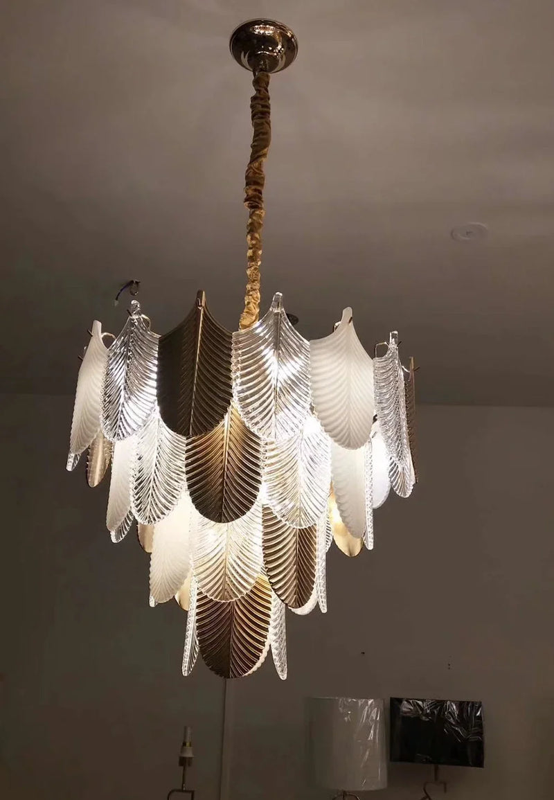 Luxe postmoderne LED lustre éclairage E14 salon Villa hall grands lustres décoration de la maison en verre longue lampe suspendue