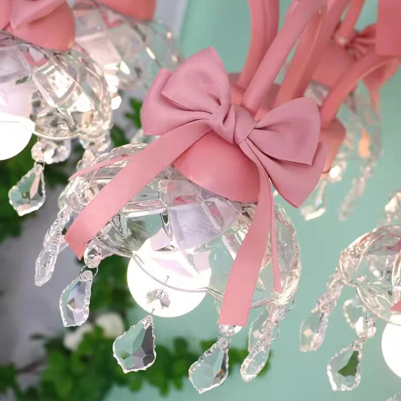 lustre mignon pour chambre de petite fille avec nœud rose en cristal - vue 6 sur 9