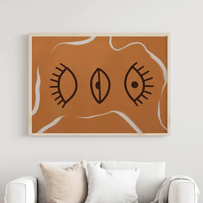 art mural abstrait avec lune fleur et arc-en-ciel