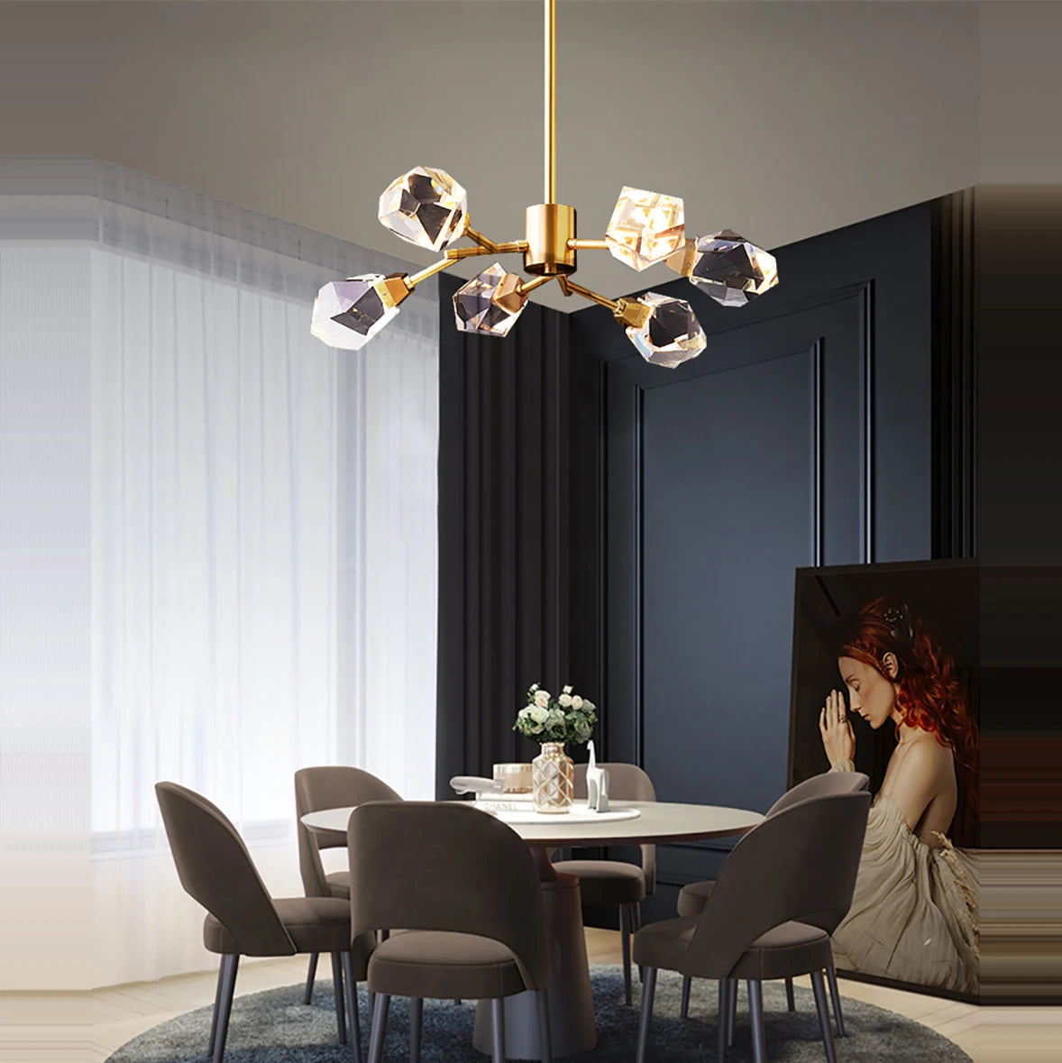 lampe lustre led laiton cristal or décor maison - vue 6 sur 18
