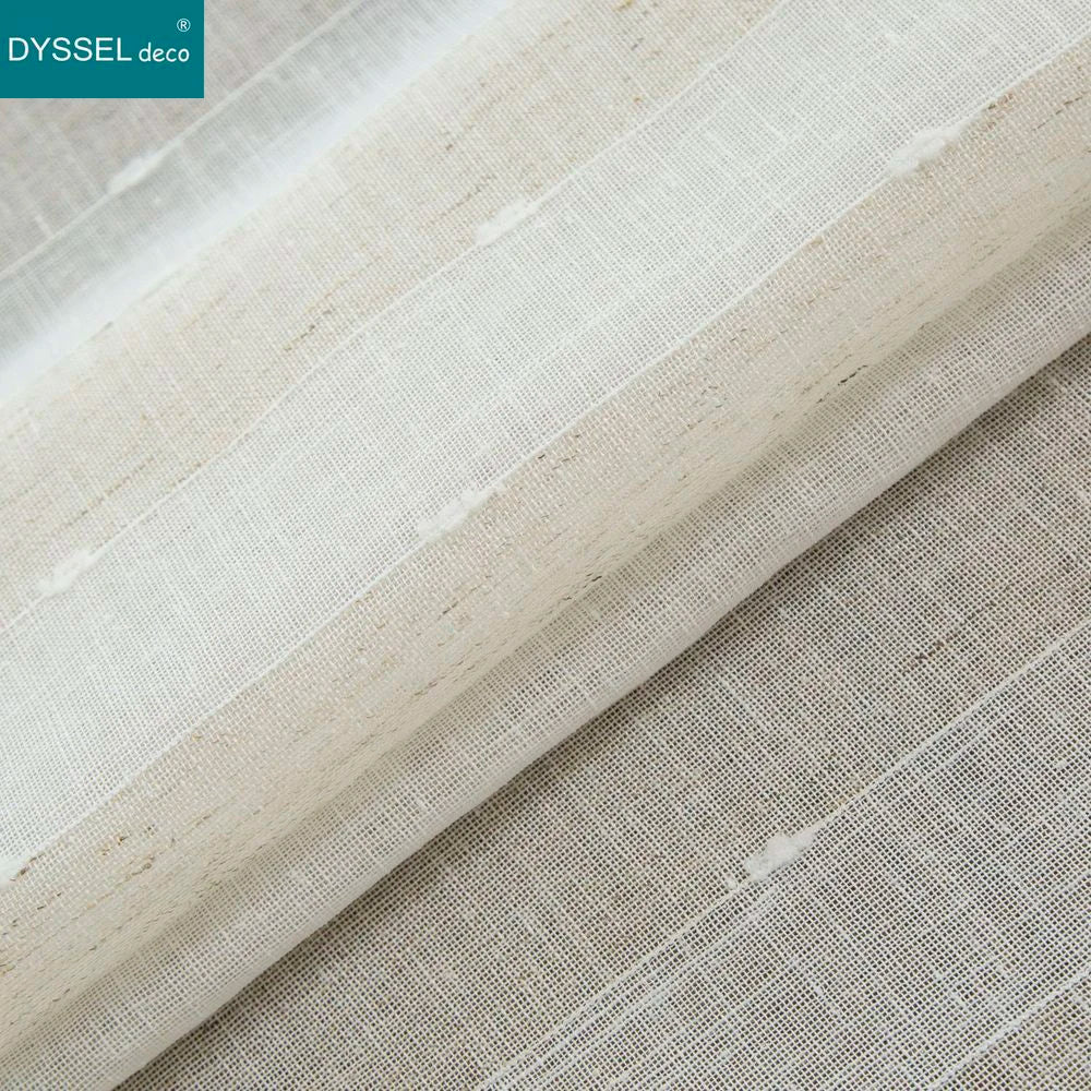 Rideau rayé style lin translucide pour salon chambre - vue 7 sur 7