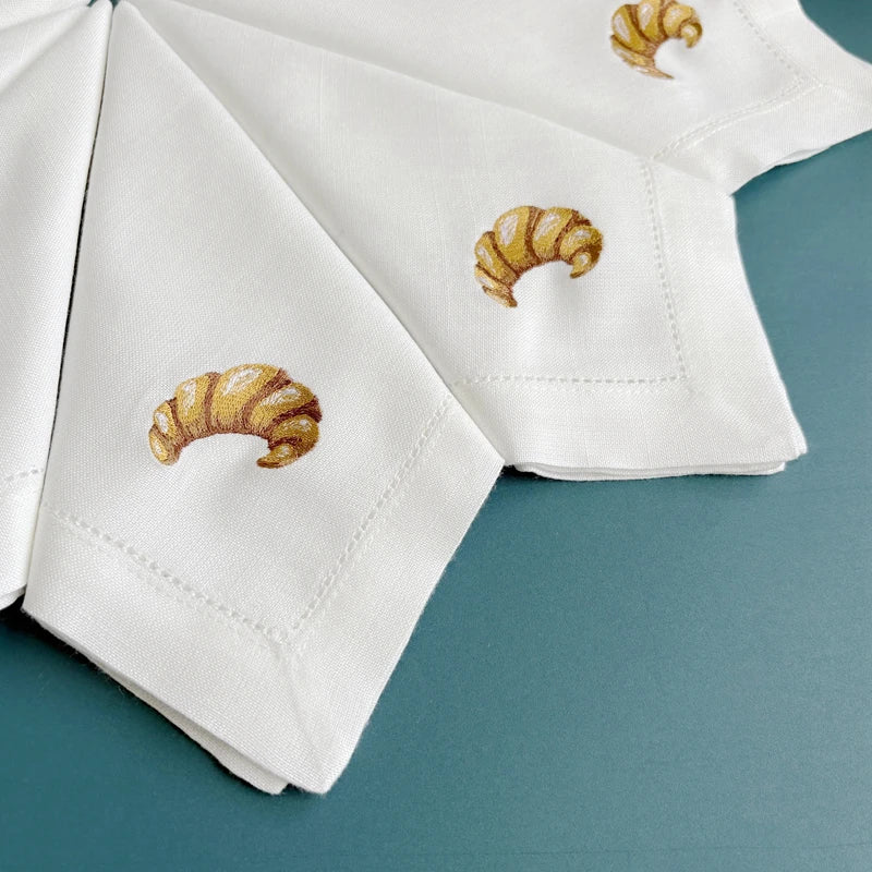Serviette de table lin brodé motif croissant personnalisable - vue 8 sur 7