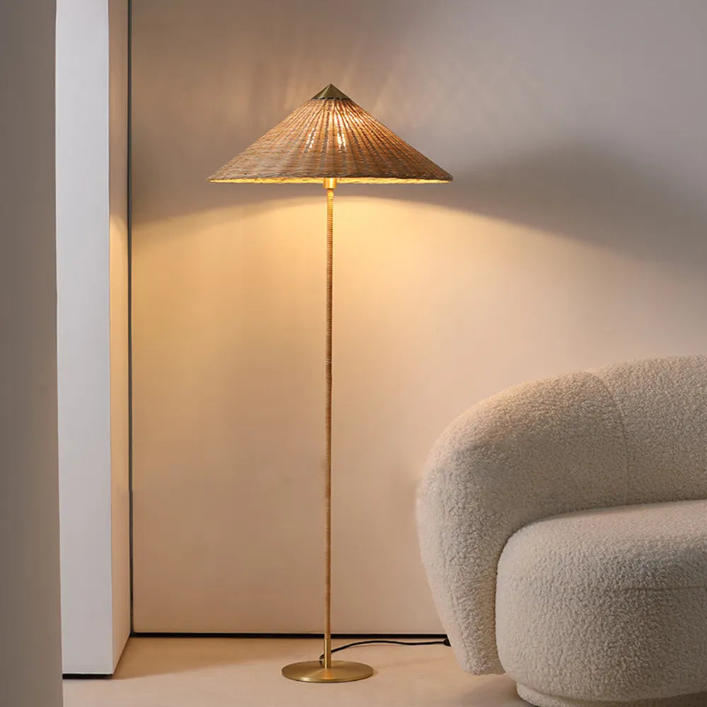 lampadaire wabi sabi rotin tynell led minimaliste salon - vue 3 sur 8