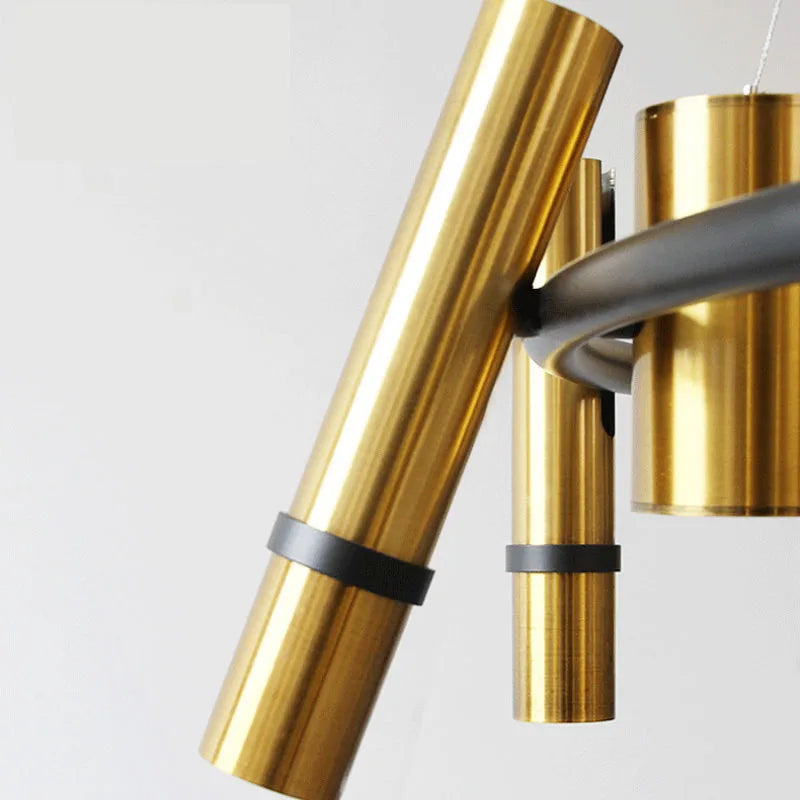 lustre en métal doré avec anneau noir réglable pour divers espaces - vue 5 sur 7