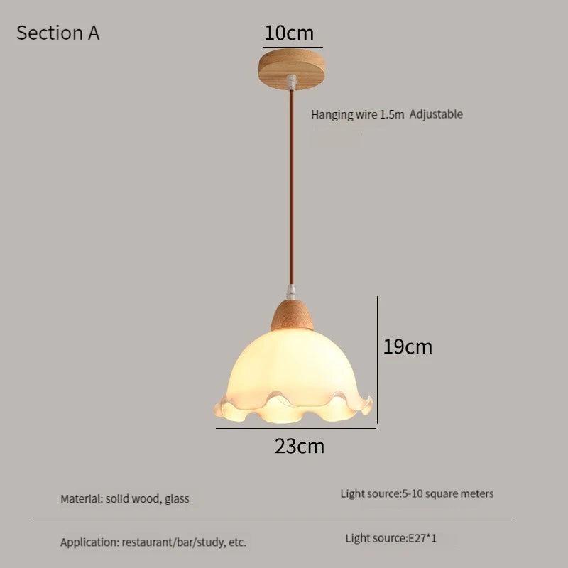 lustre nordique led suspendu moderne en bois et verre - vue 8 sur 13