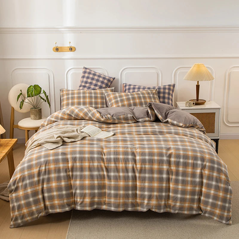 housse de couette en coton à carreaux pour lit double