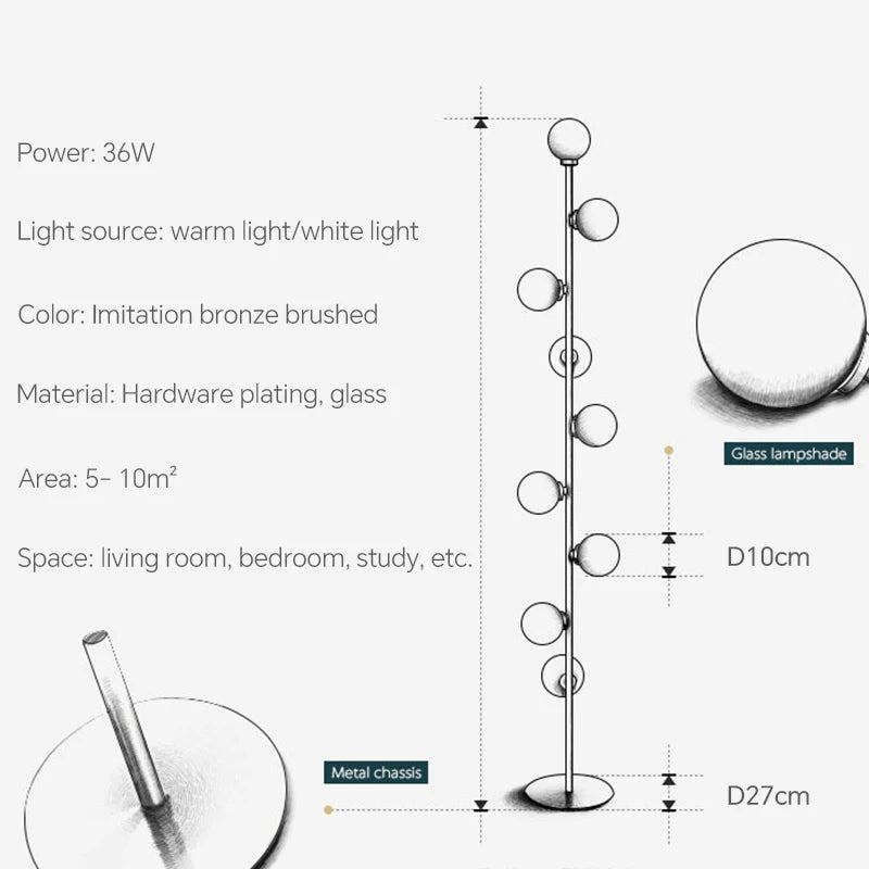 lampadaire boule en verre nordique pour décoration intérieure
