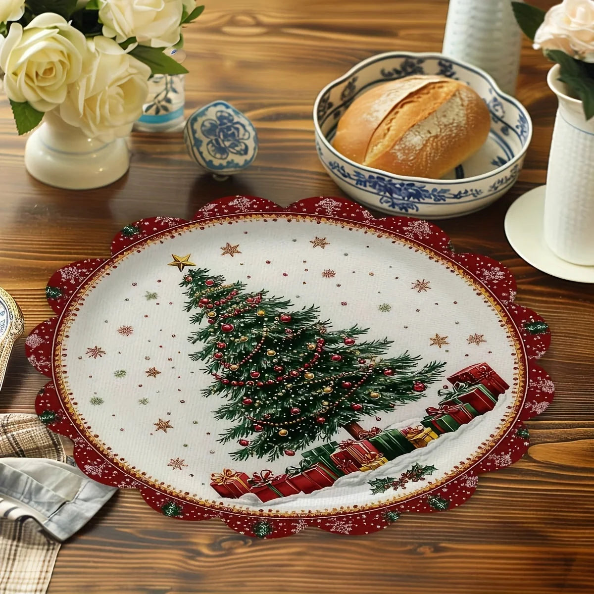 set de table sapin noel lot 4 polyester - vue 2 sur 6