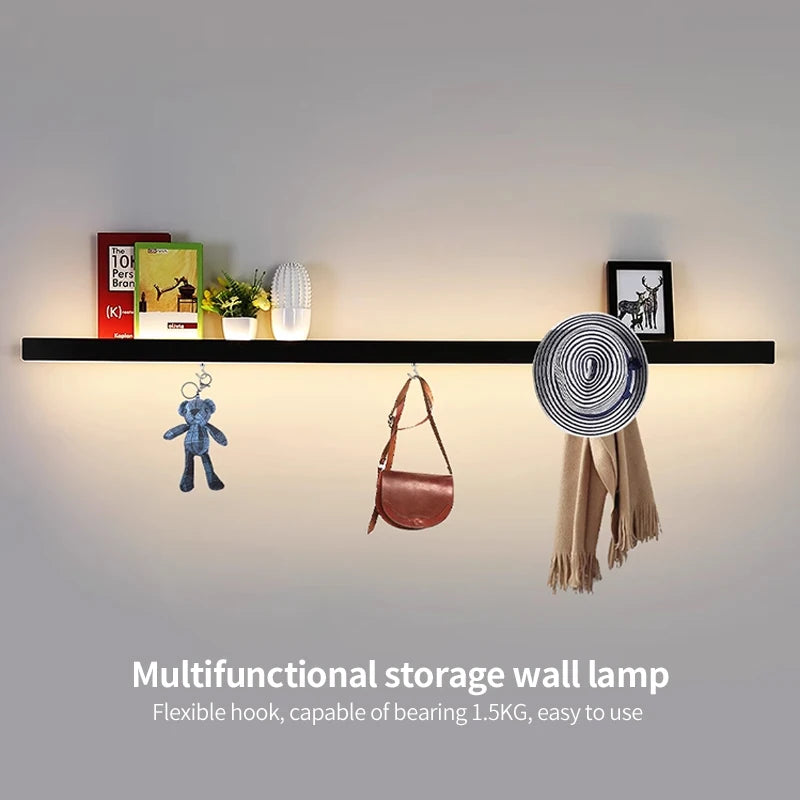 Applique salon canapé fond simple longue bande étagère lampe avec interrupteur protection des yeux chambre chevet éclairage mural