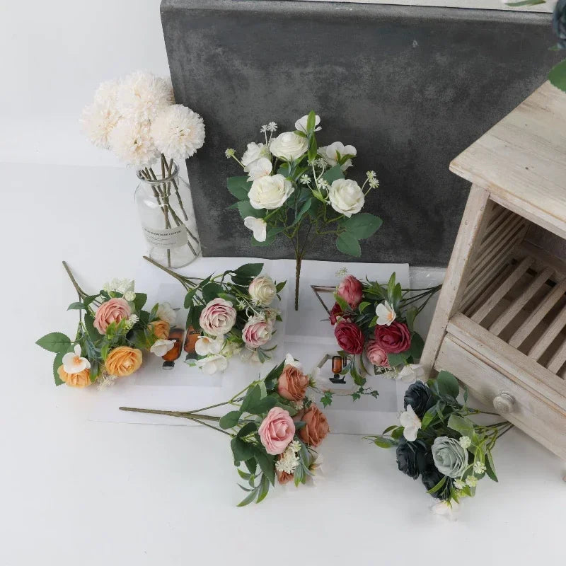 bouquet de roses artificielles en soie pour décoration intérieure