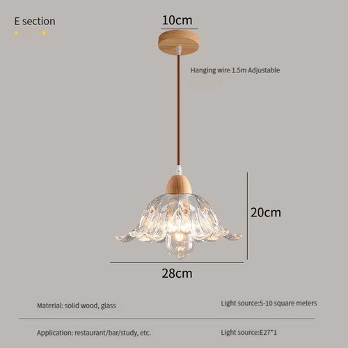 lustre nordique led suspendu moderne en bois et verre - vue 12 sur 13