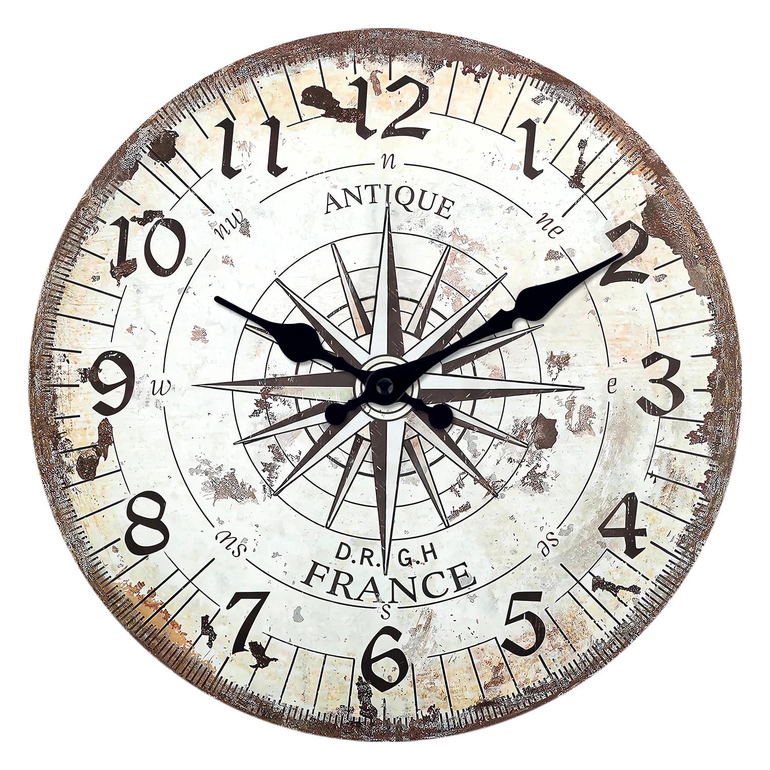 horloge murale en bois motif boussole rétro décoration silencieuse