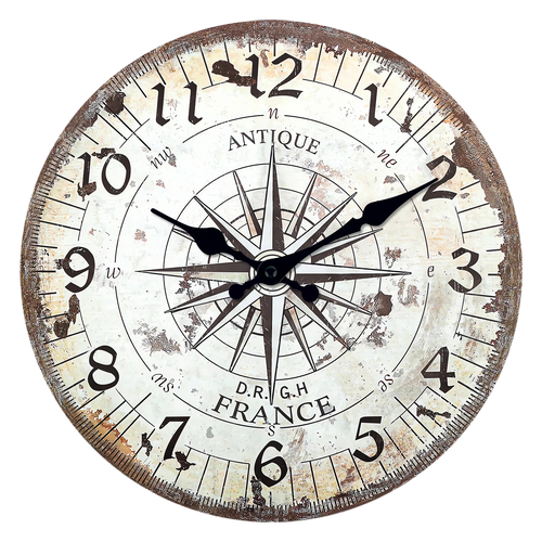 horloge murale en bois motif boussole rétro décoration silencieuse